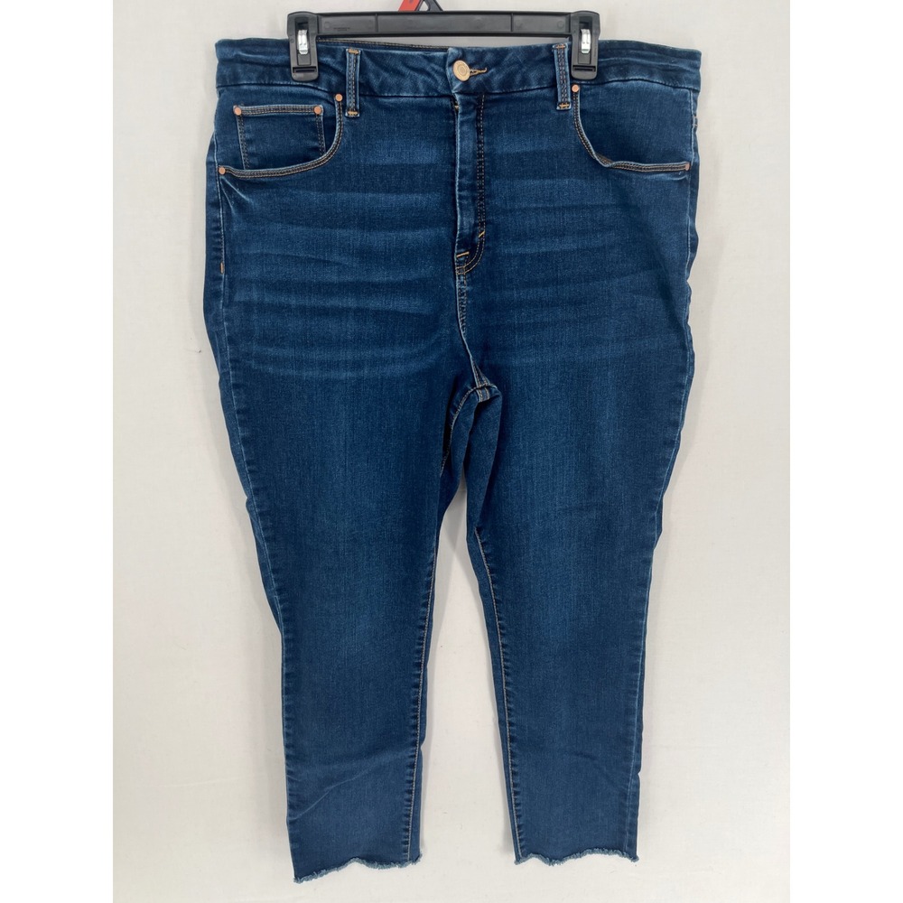 Time and Tru Womens High Rise Raw Hem Jeans Dark Wash Blue Size 20